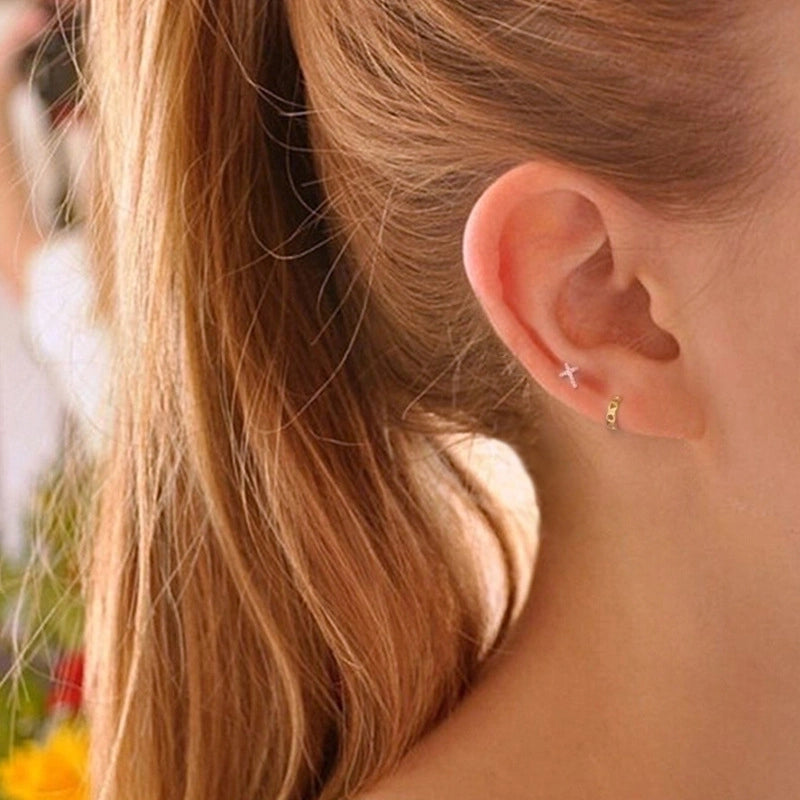 1 Pair Minimalist Cross Sterling Silver Artificial Gemstones Ear Studs