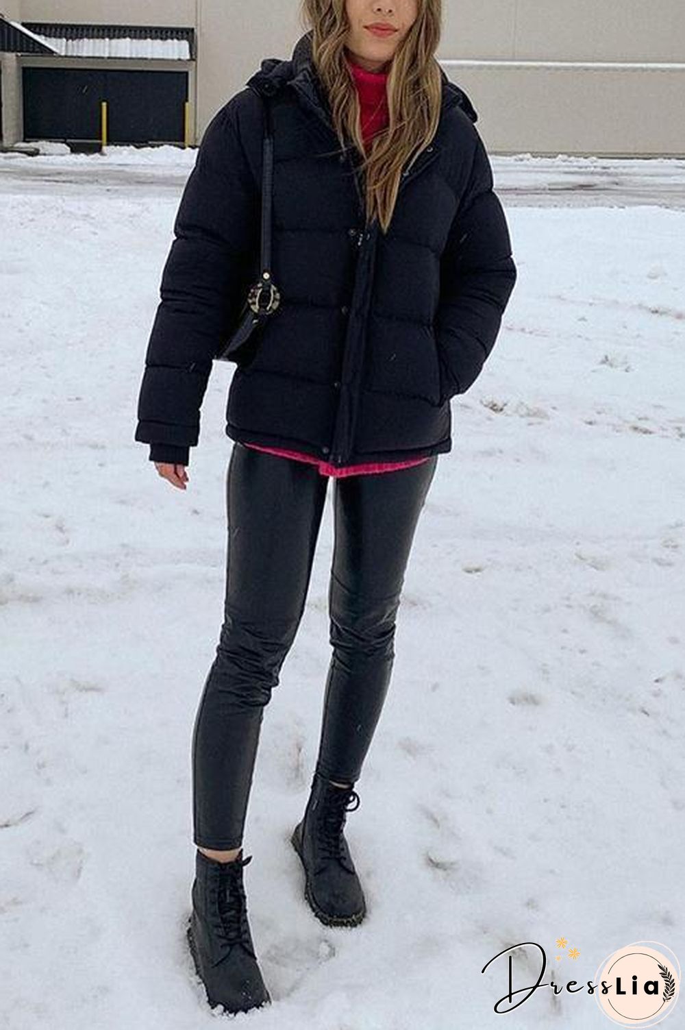 Zipper Button Hooded Coat