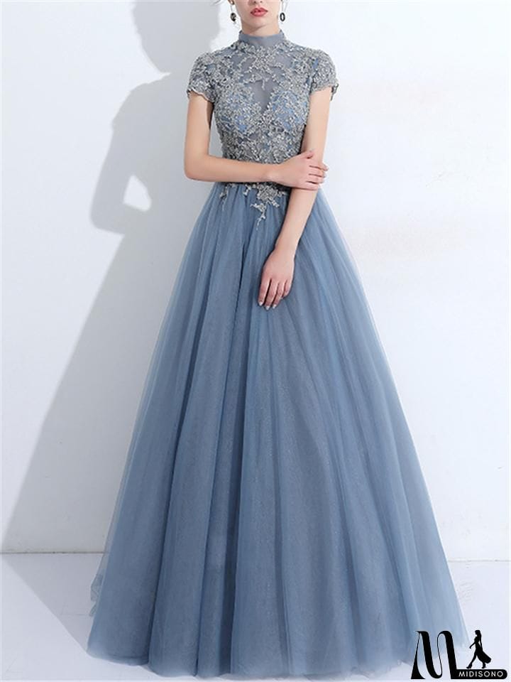 MidiSono - Gorgeous Applique Back Cutout Lace Ball Gown for Prom