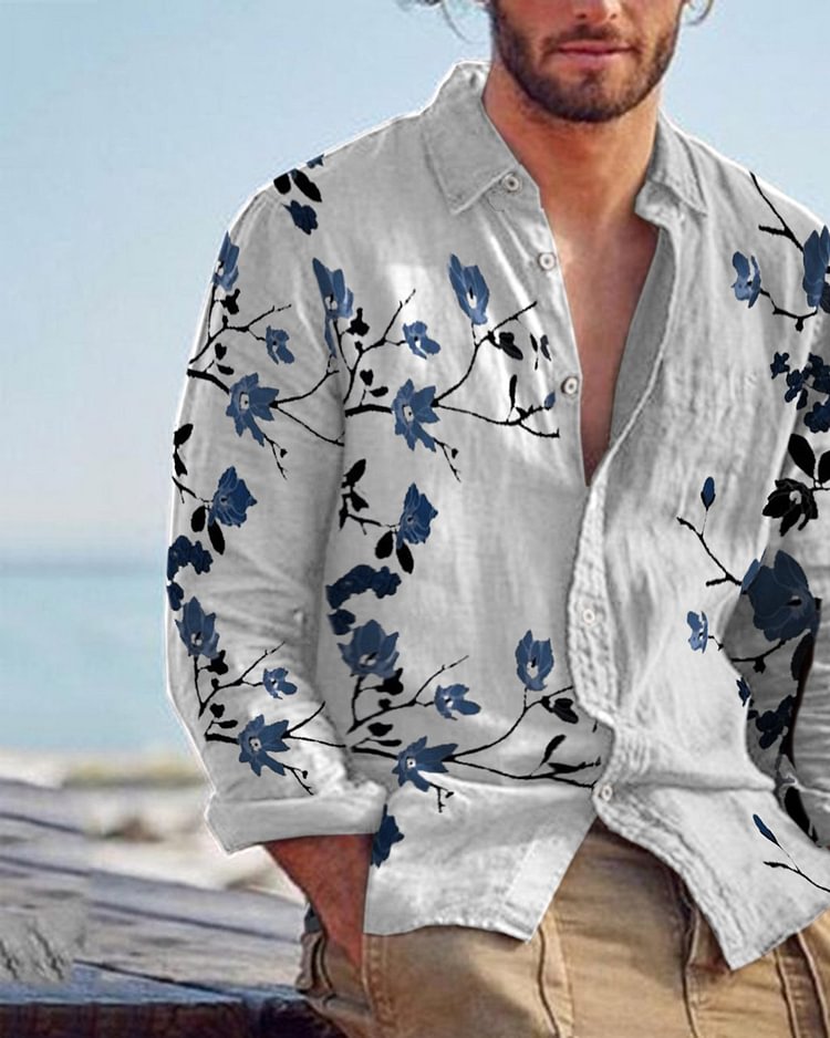 Men's cotton&linen long-sleeved fashion casual shirt dec4