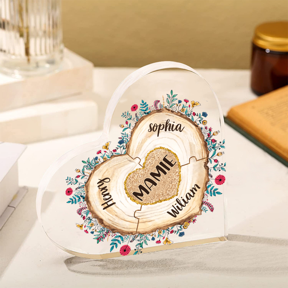 À ma Maman/Mamie - Plaque Acrylique Morceaux de coeur 4 Prénoms Personnalisés