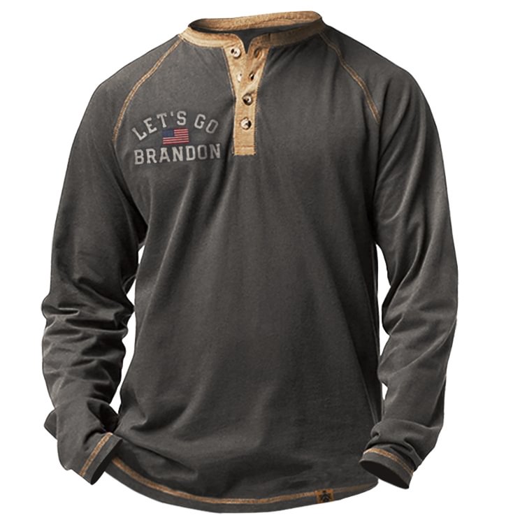 Let's Go Brandon Men's Outdoor Breathable Simplicity Henry Collar T-Shirt-Compassnice®