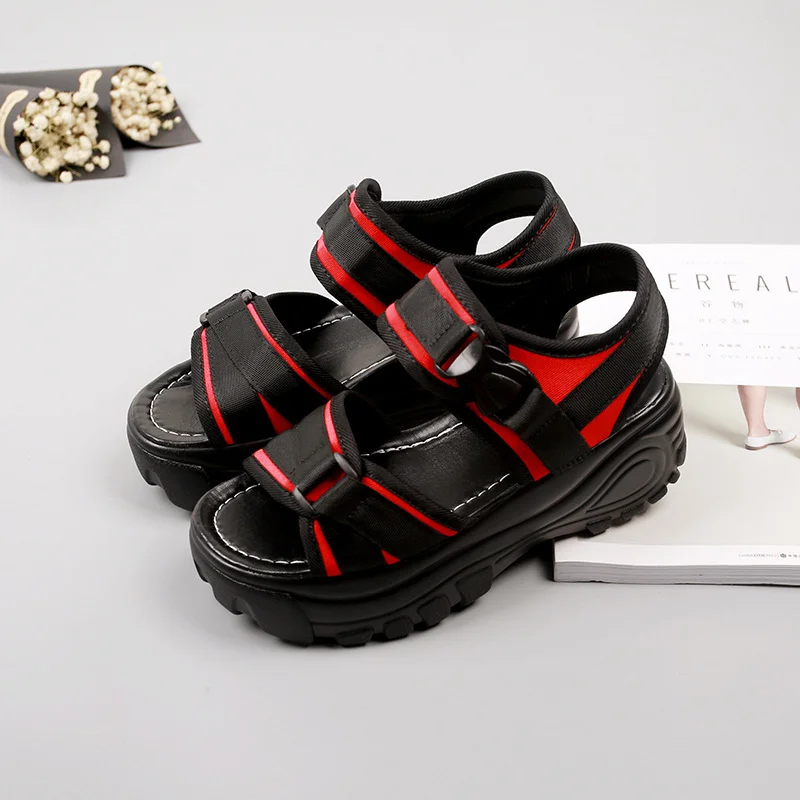 Tanguoant Tanguoant Women's New Polyurethane Thick Platform Beach Shoes Slope Heel Simple Velcro High Heel With Rome Casual Shoes Women