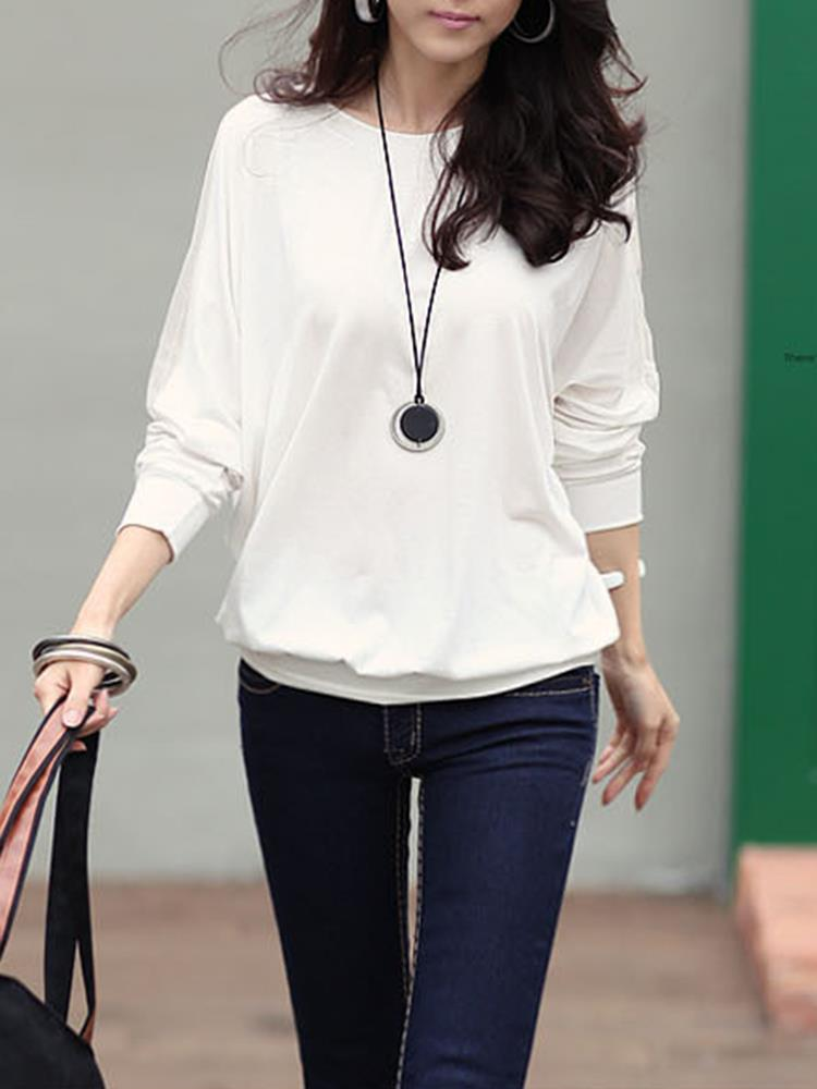 Solid Color Mesh Patchwork Long Sleeve Loose Casual T shirts P1353541