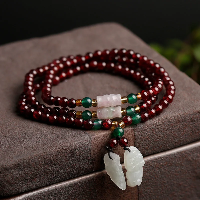 108 Garnet Gourd Leaf Necklace Blessing Protection Mala Bracelet