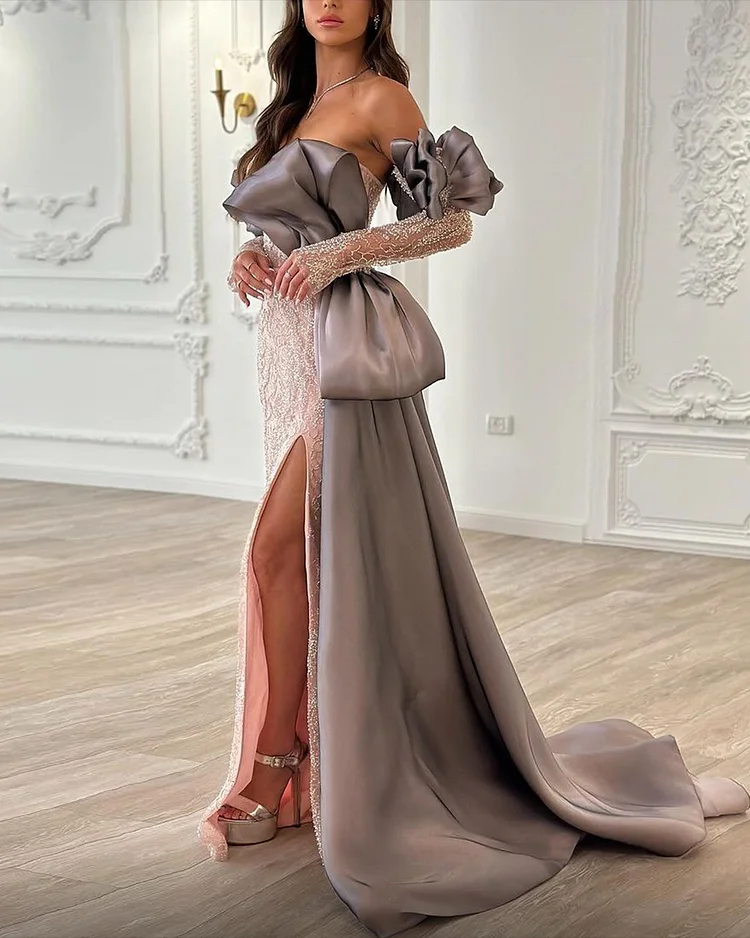 Women's Bandeau Slit Sequin Dress