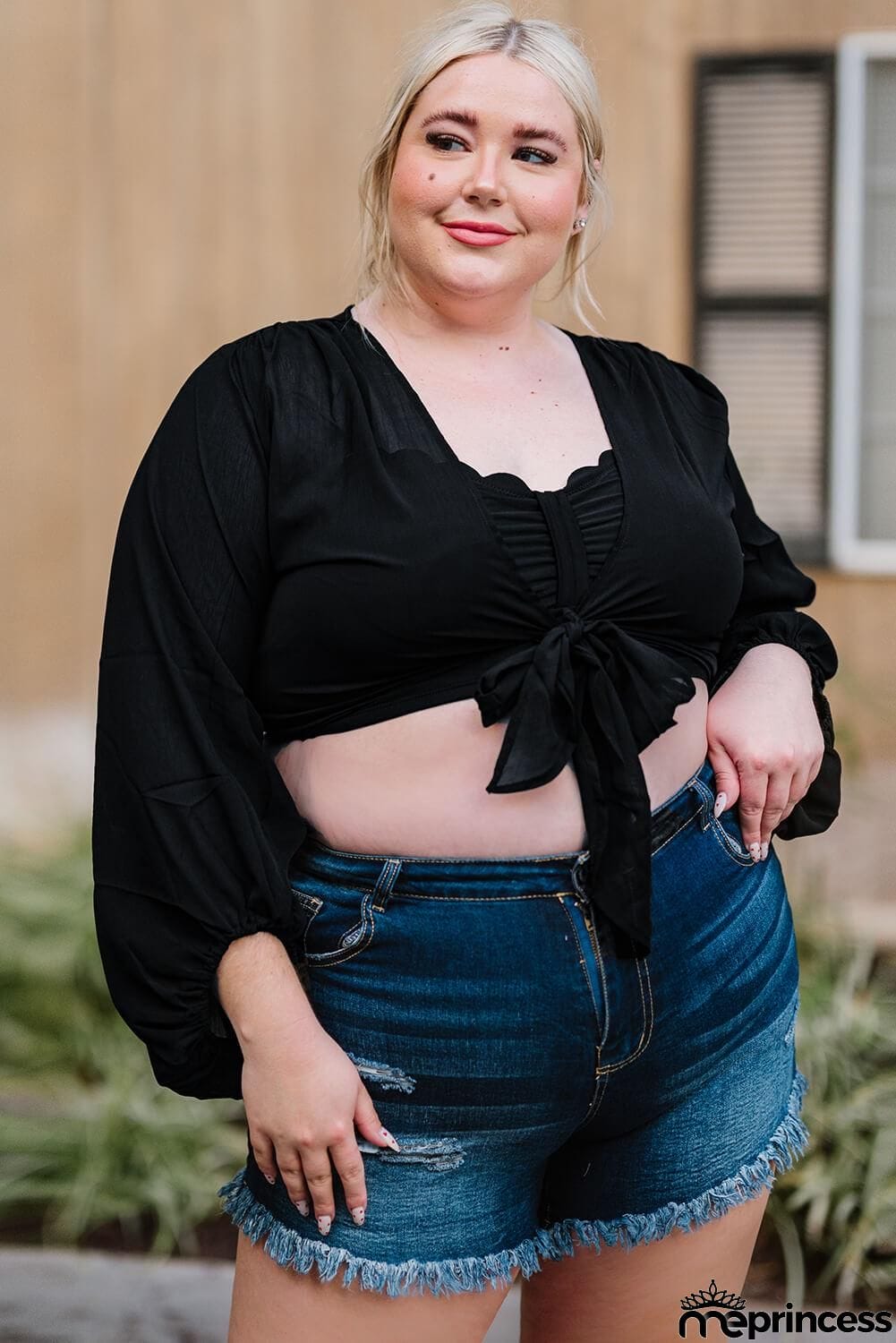 Plus Size Tie Front Crop Top