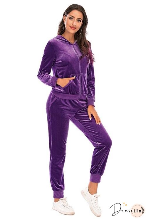 Zip-Up Hooded Jacket and Pants Set