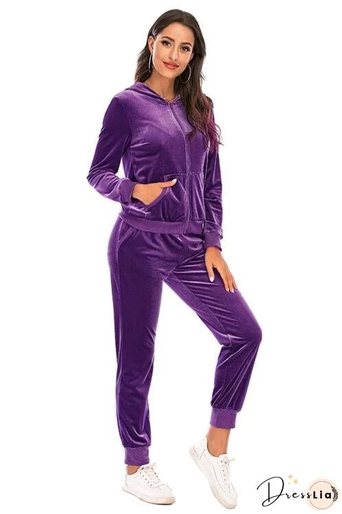 Zip-Up Hooded Jacket and Pants Set