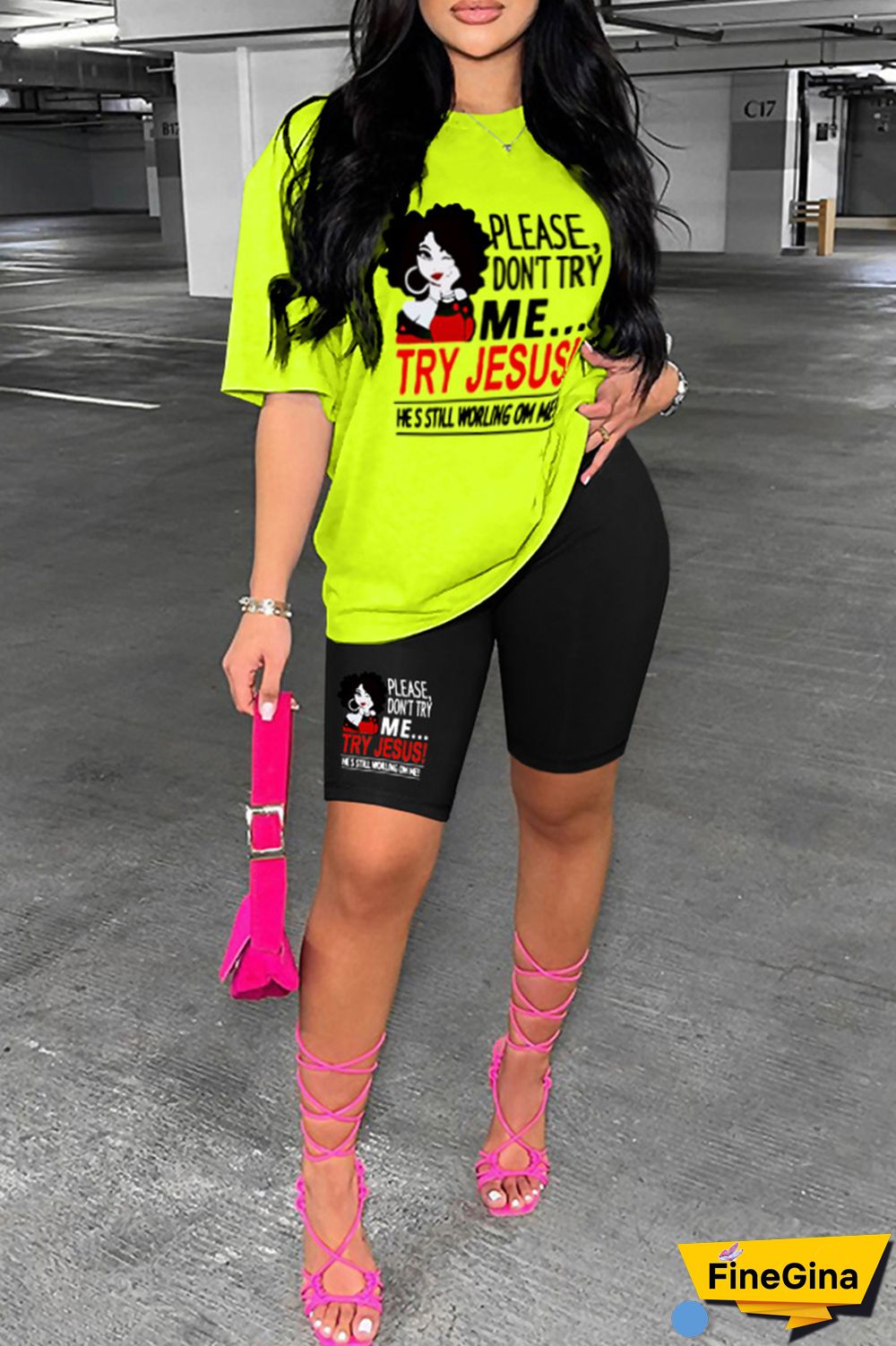 Pink Casual Print Basic O Neck Short Sleeve Two Pieces