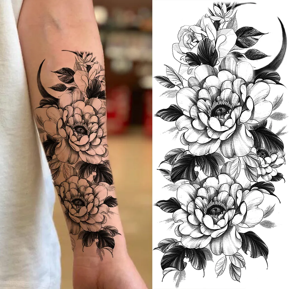 Sdrawing Sunflower Butterfly Temporary Tattoos For Women Adult Rose Flower Moon Fake Tattoo Arm Body Art Decoration Tatoo Paper