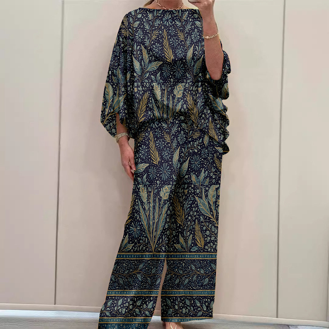 Women Long Sleeve V-neck Graphic Floral Printed Top