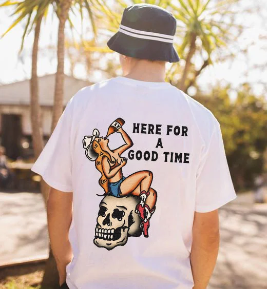 Here For A Good Time Skull Printed Men's T-shirt - Krazyskull