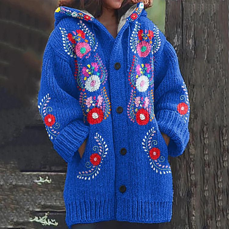 Vintage Mexican Folk Floral Embroidery Sweater Cardigan