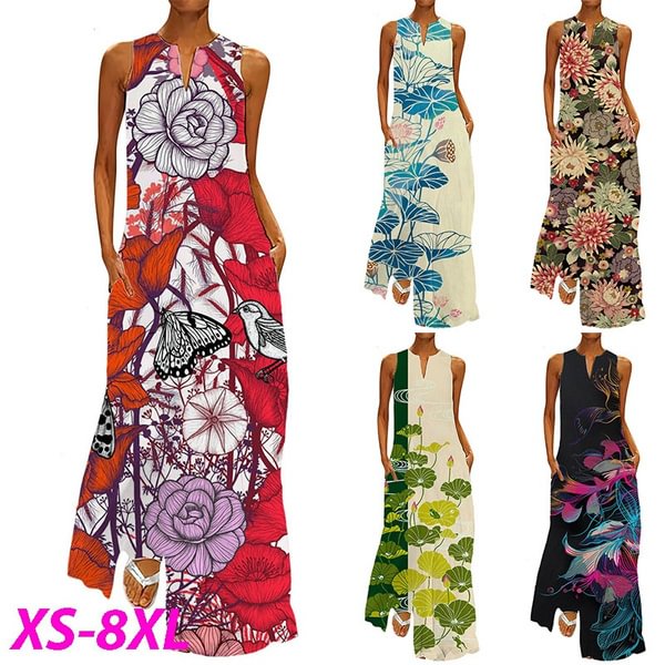Fashion Women's Long Sleeve Flower Print Maxi Dress Ladies Casual Floor Length Boho Dress Casual Plus Size Dress XS-8XL - Life is Beautiful for You - SheChoic