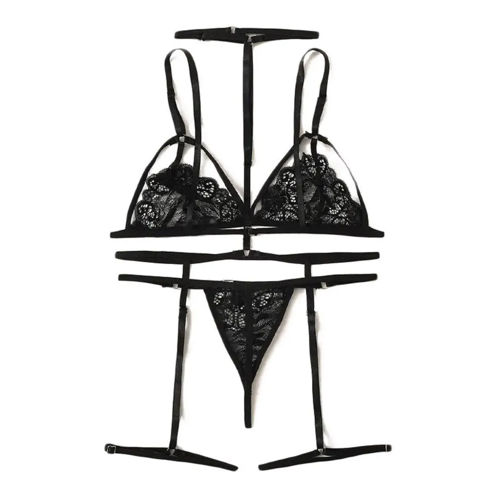 Sexy Lingerie Bra Set Women's Sexy Lace Red Sling Bra Thong Garter Underwear Set S-XL Sleepwear Lingerie Sets Lenceria