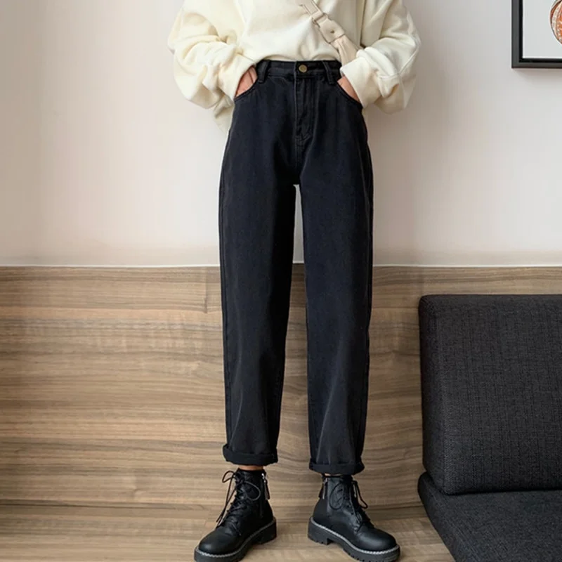 Tanguoant Women Black Straight Vintage Washed Long Trousers Street Wear All-match Baggy Autumn Fashion Ulzzang Leisure Teens Retro