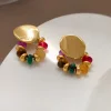 Colorful Beads Copper Golden Plated Earrings