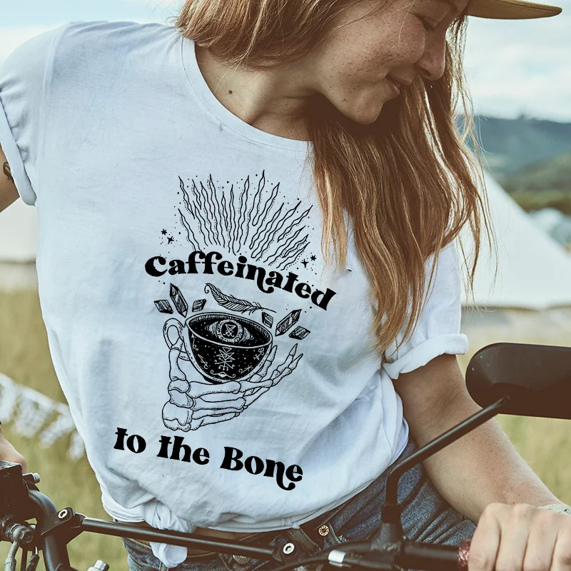 CAFFEINATED TO THE BONE Print T-shirt -  