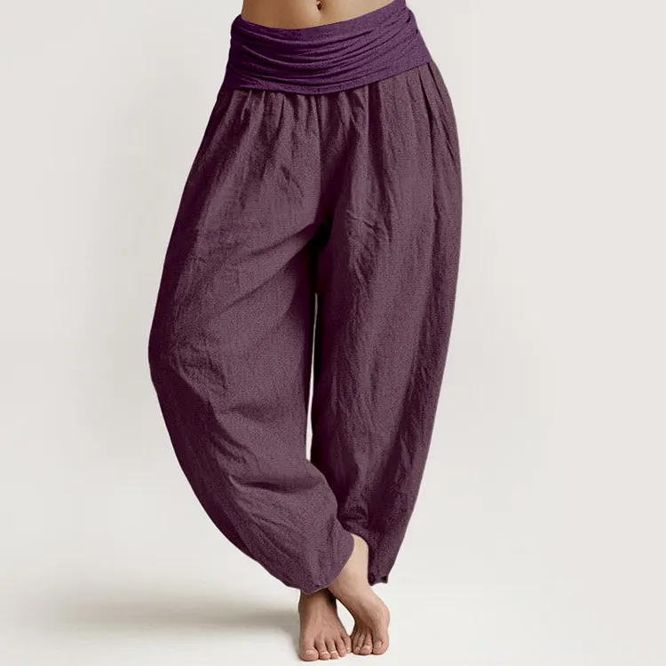 Purple Pure Cotton Women's Elastic Waist Harem  Pants