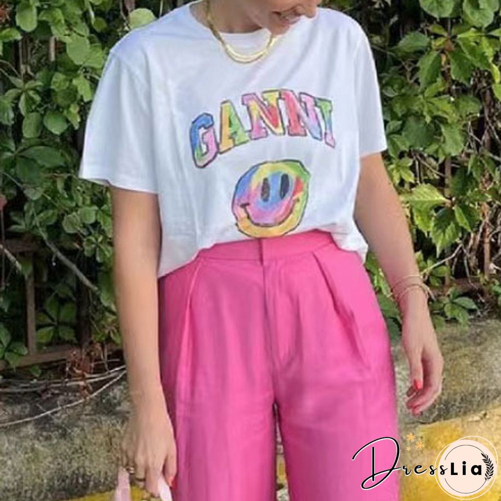 Ganni Have A Nice Day' Printed Graphic Loose Short-Sleeve T-Shirt