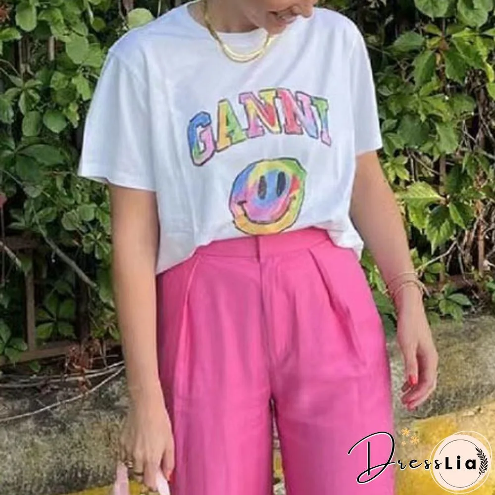 Ganni Have A Nice Day' Printed Graphic Loose Short-Sleeve T-Shirt