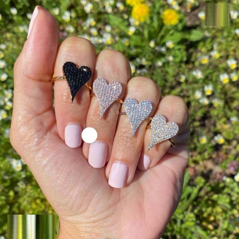 Sparking Zircon Heart Shaped Women Finger Ring Hip Hop Jewelry-VESSFUL