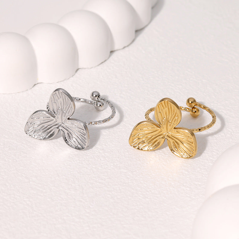 Fashionable Small Fresh Leaf Ring Opening Simple And Versatile Ins Style Niche Stainless Steel Ring