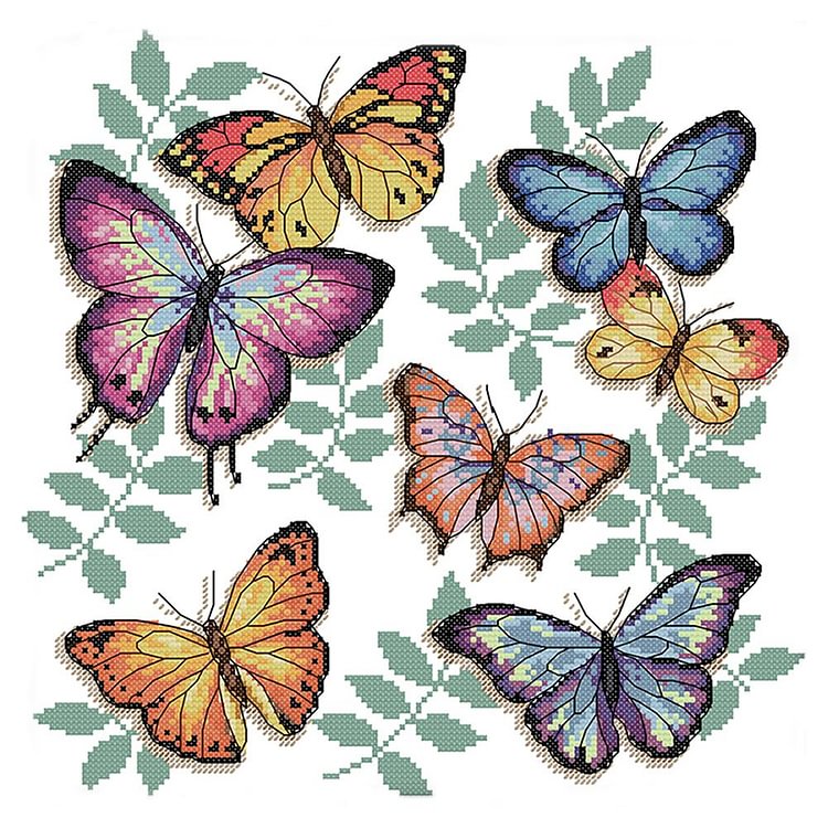 Joy Sunday - Color Butterfly - 14CT 2 Strands Threads Printed Cross Stitch Kit - 34x33cm(Canvas)