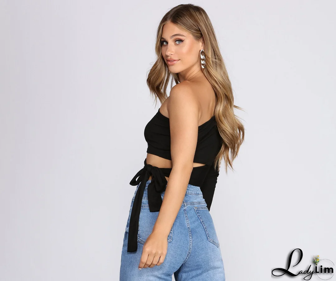 Single Sleeve Ribbed Crop Top