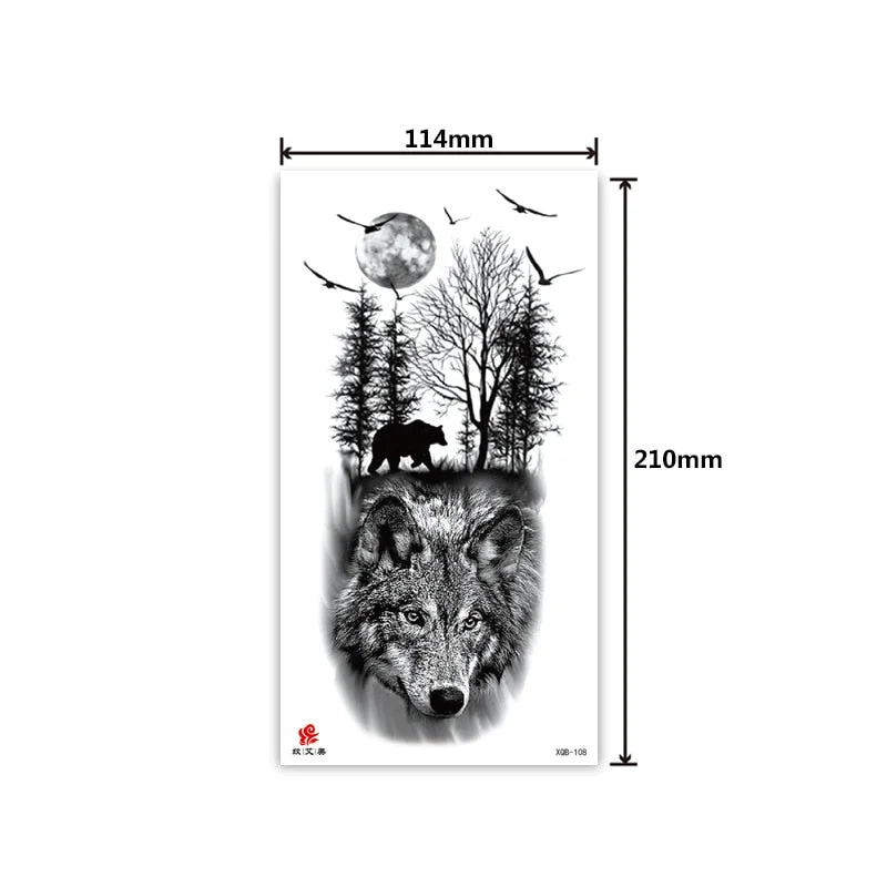Half-arm waterproof tattoo stickers arm fierce wolf head animal arm lasting cross-border European and American tattoo stickers