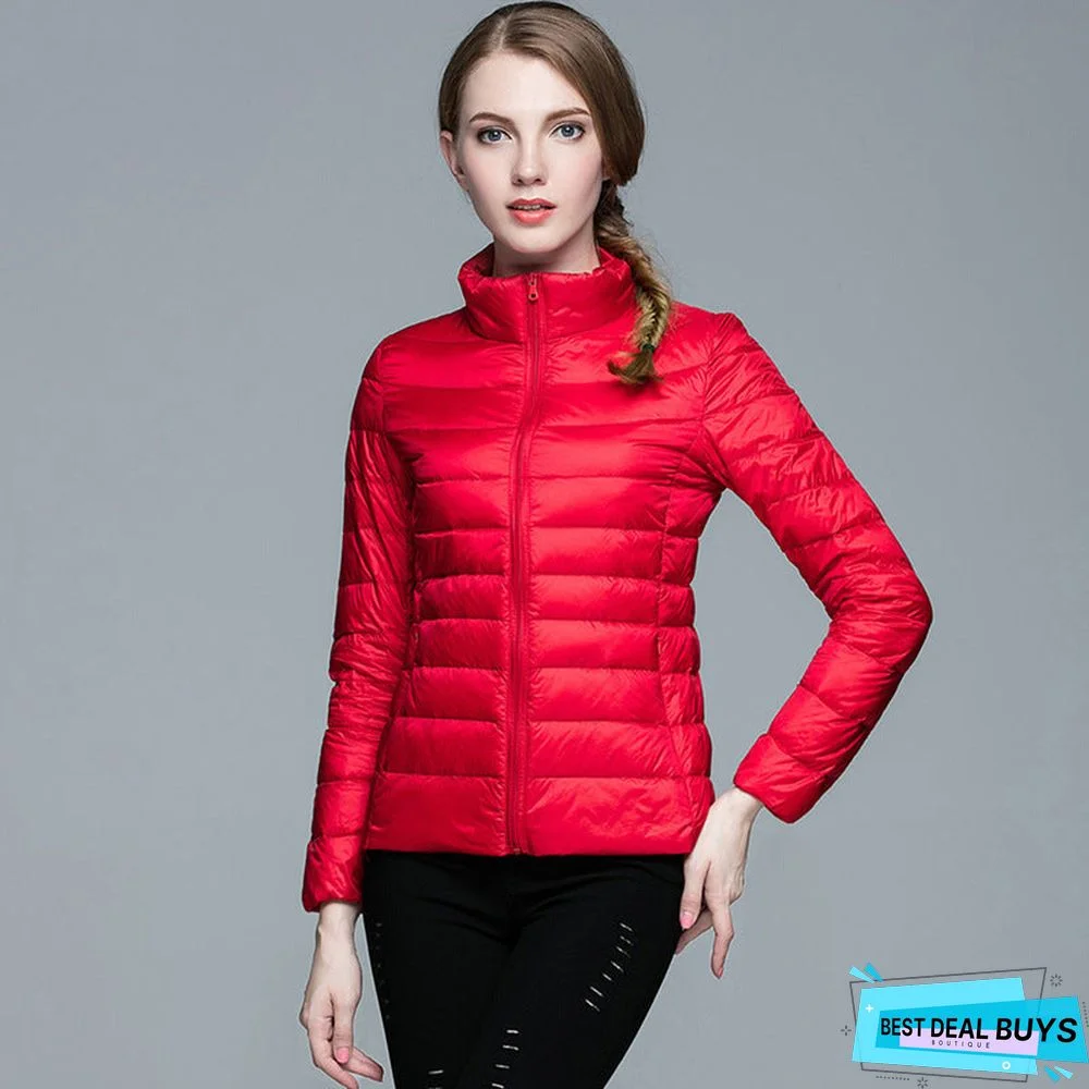 Autumn and Winter Light Down Jacket Women Stand Collar Short Coat