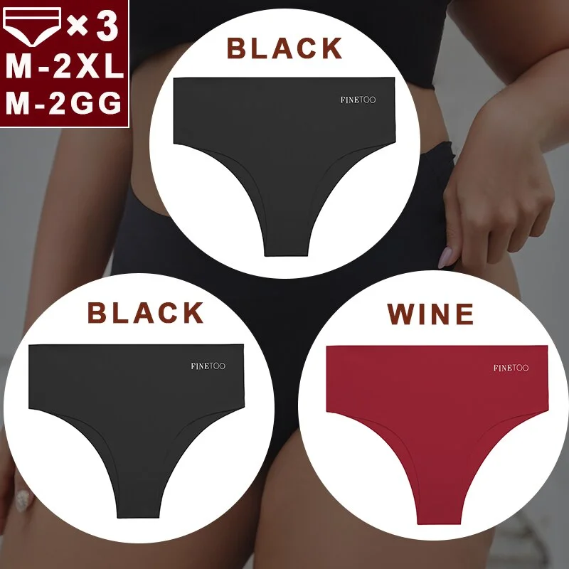 FINETOO 3PCS/Set Women Seamless Underwear Panties Ice Silk Lingerie Female Briefs Plus Size M-2XL Sexy Girls Breathable Pantys
