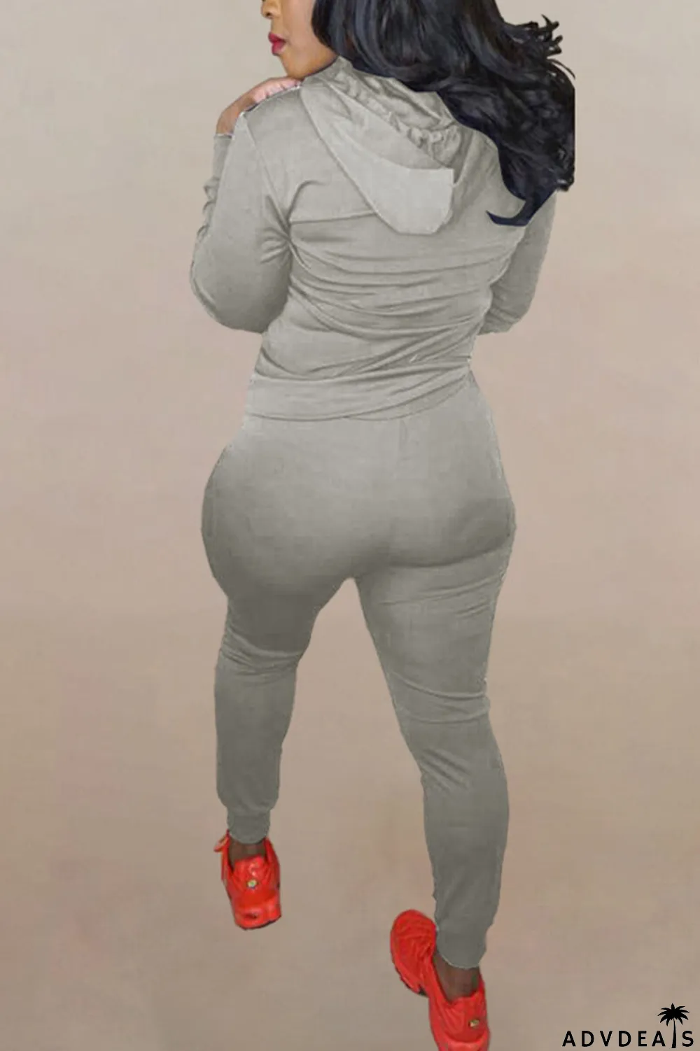 Brown Fashion Solid Ripped Hooded Collar Long Sleeve Two Pieces