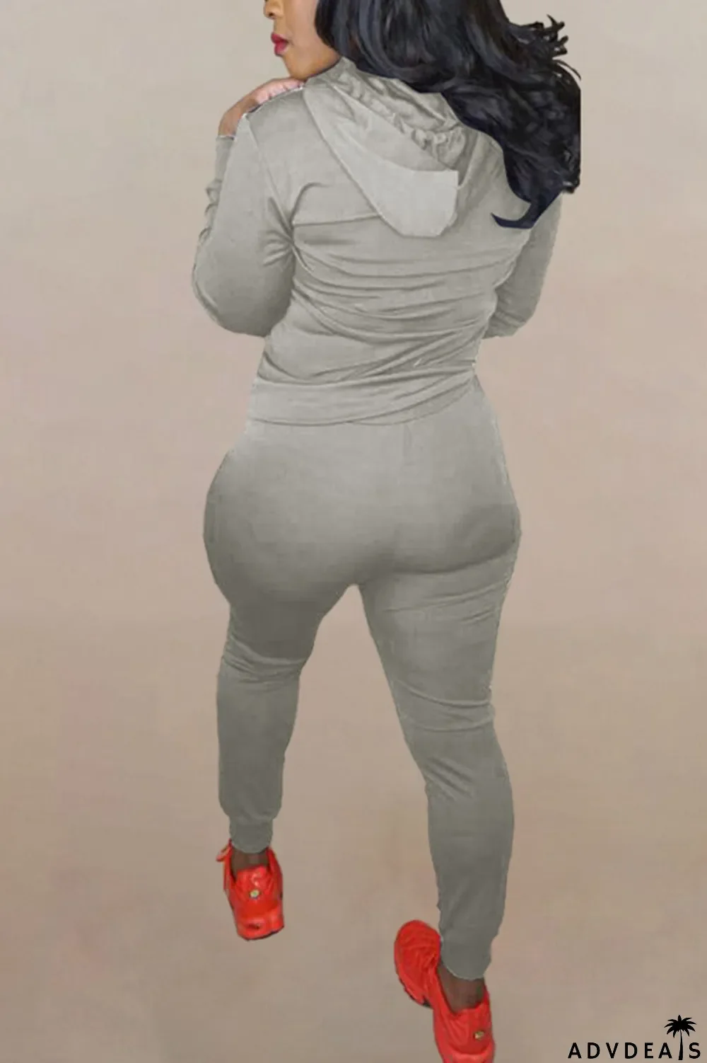 Brown Fashion Solid Ripped Hooded Collar Long Sleeve Two Pieces