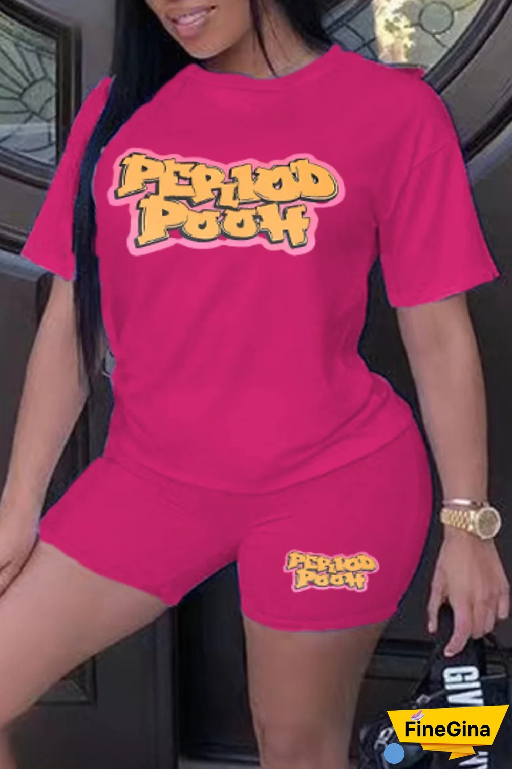 Purple Casual Street Print Patchwork Letter O Neck Plus Size Two Pieces