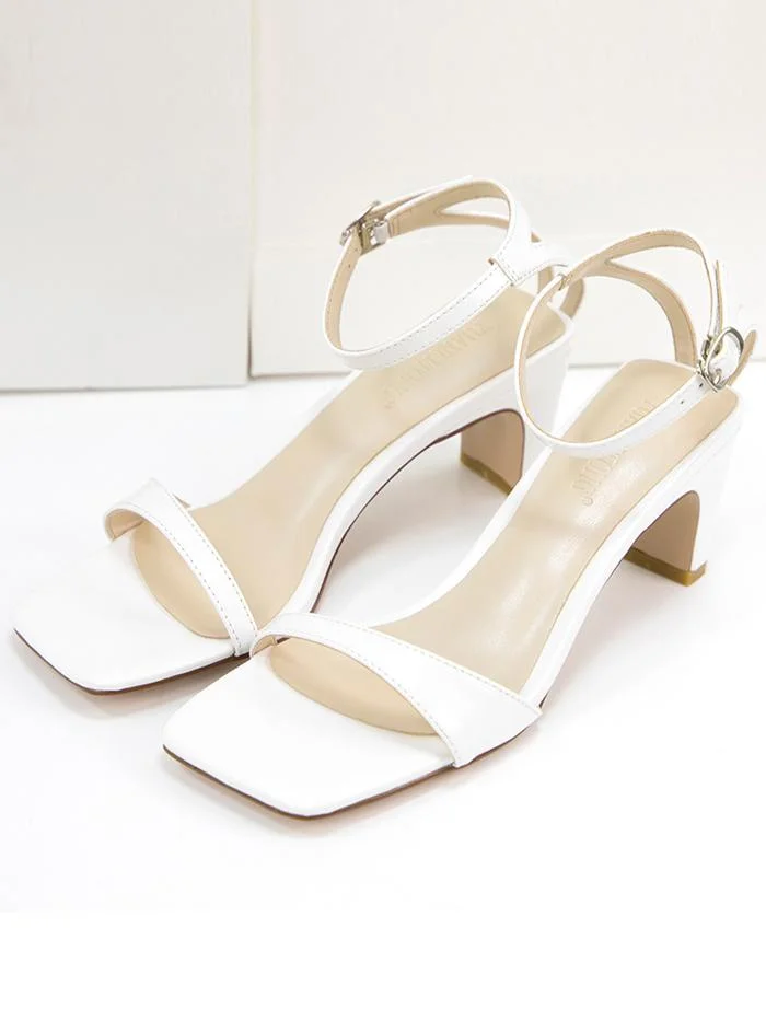 Fashion open-toe one-word sandals thick heel square toe comfortable sandals