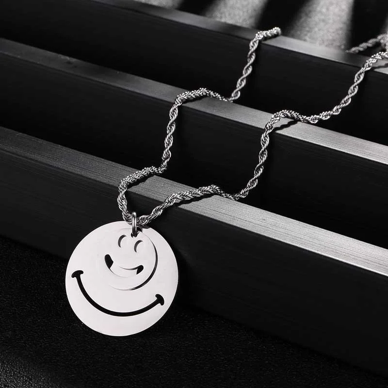 Silver Hip Hop Smiley Necklace