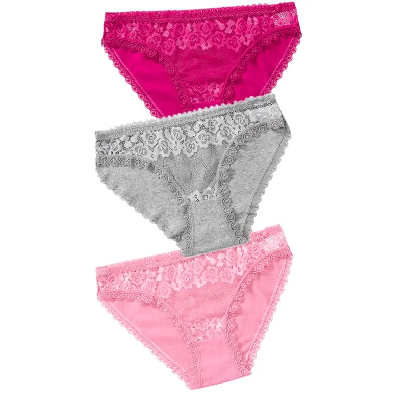 3PCS Lace Panties Women's Cotton Underwear Seamless Cute Girls Briefs Lingerie Solid Fashion Female Sexy Panties Plus Size XXL