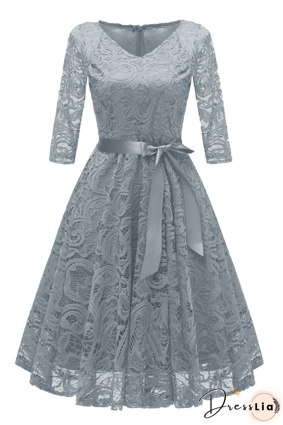 Elegant Dark Navy Lace A-Line Cocktail Party Dress