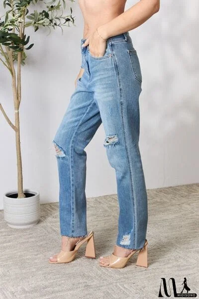MidiSono - Judy Blue Full Size Distressed Raw Hem Straight Jeans