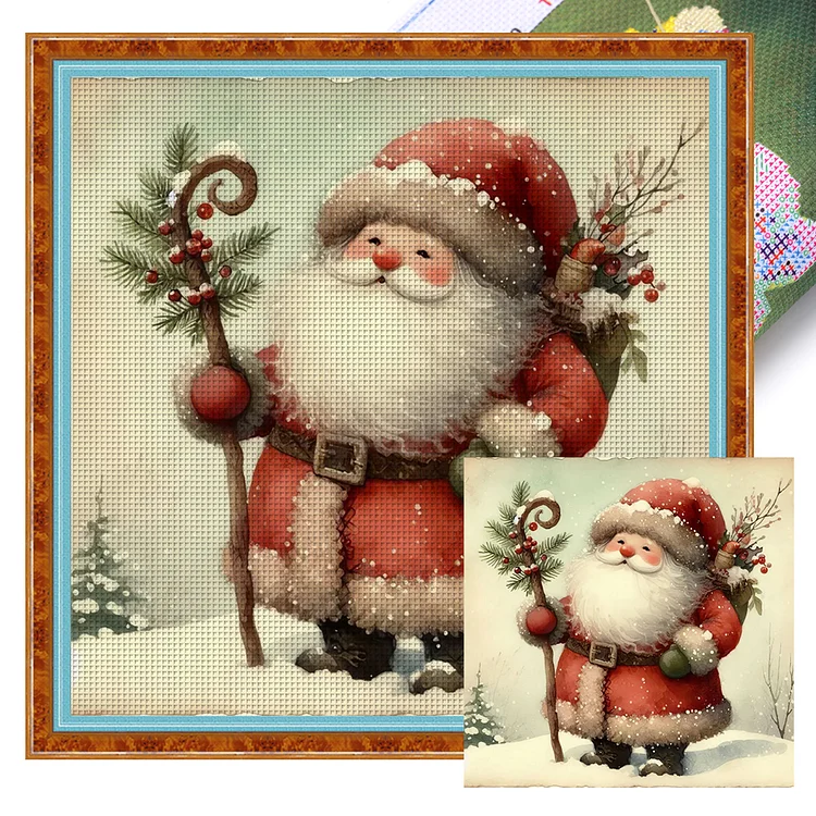 Santa Claus Holding A Cane On Christmas (40*40cm) 11CT Stamped Cross Stitch gbfke