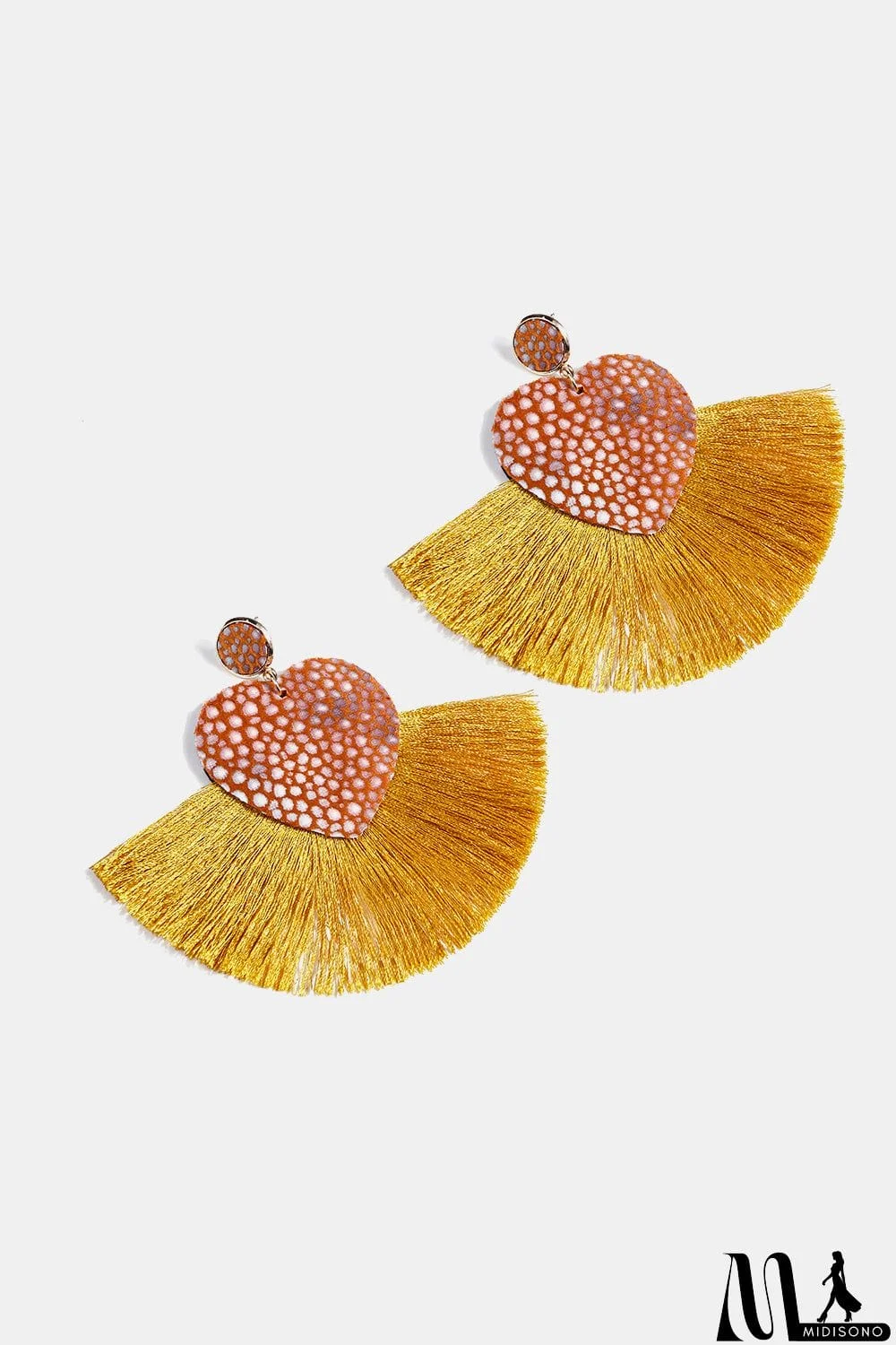 MidiSono - Heart Shape Fringed Dangle Earrings