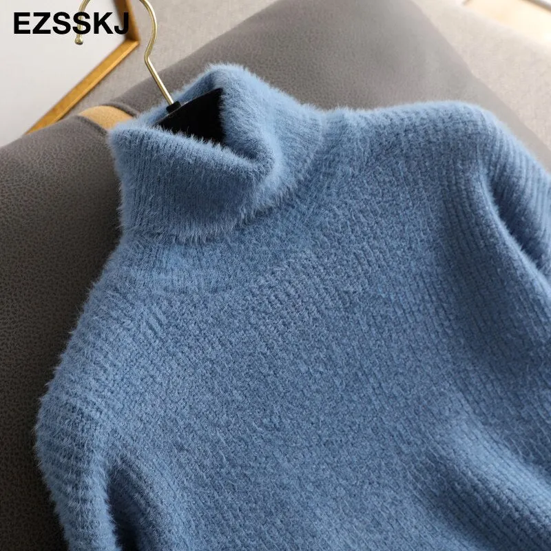 2021 autumn winter oversize turtlenect thick wool cashmere sweater pullovers women long sleeve female casual big sweater jumper