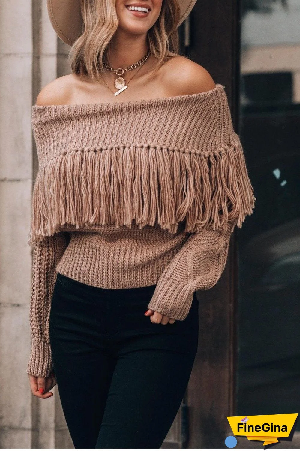 Sexy One-Shoulder Fringed Sweater