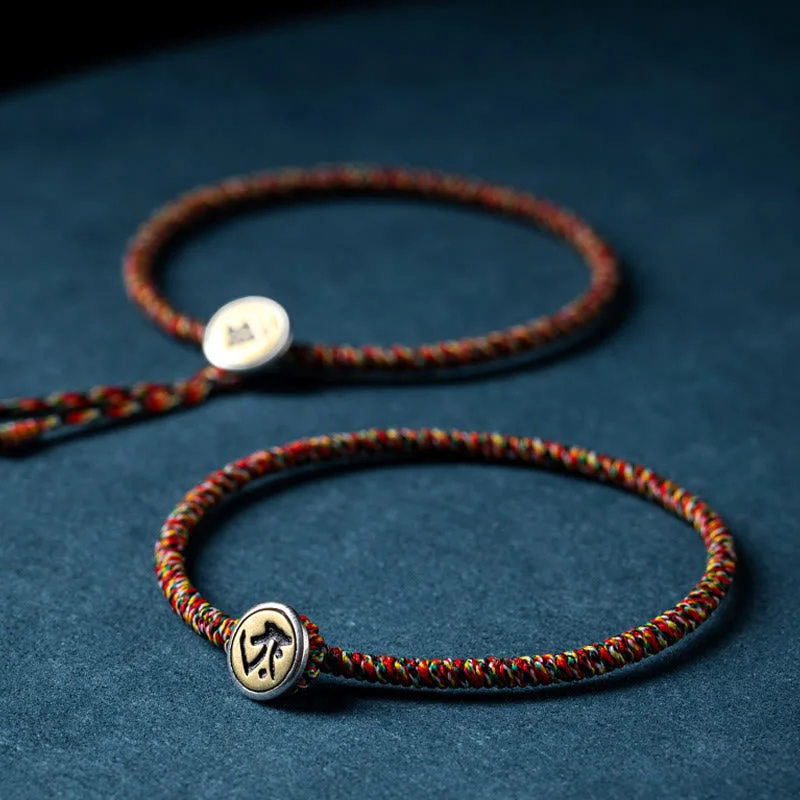 Handmade 925 Sterling Silver Chinese Zodiac Natal Buddha Protection Colorful Rope Bracelet