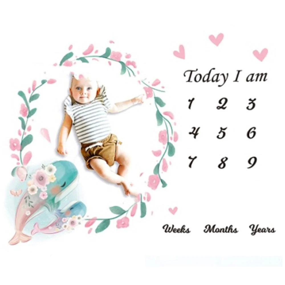 Cartoon Pattern Infant Baby Milestone Photo Props Background Blankets Backdrop Cloth Calendar Bebe Boy Girl Photo Accessories
