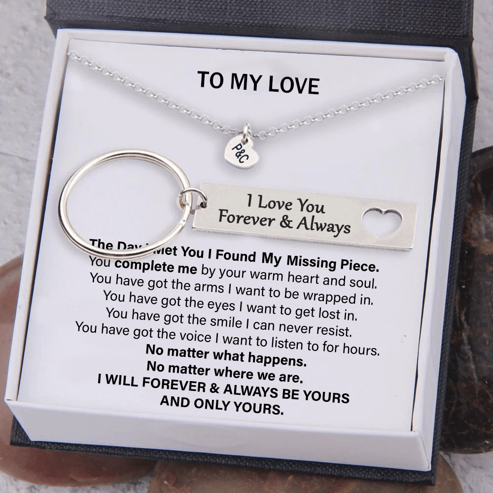 To My Love Keychain and Heart Necklace Gift Set Custom 2 Initials Romantic Gift For Couple - I Love You Forever & Always