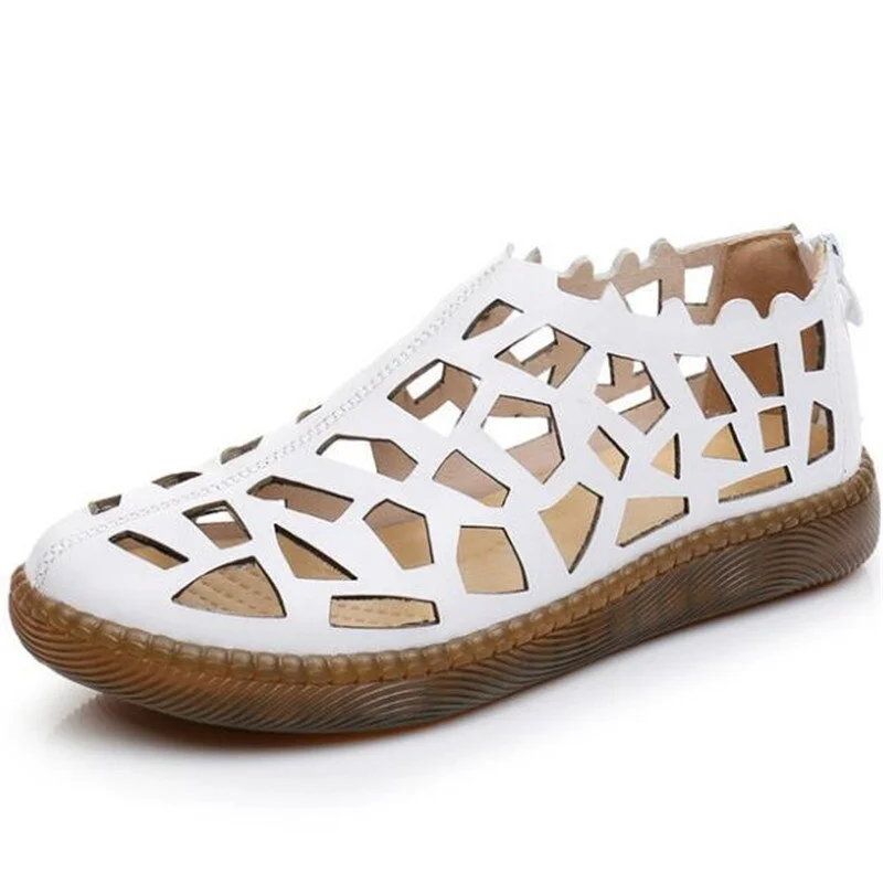 GKTINOO 2021 Summer Genuine Leather Hollow Shoes Woman Sandals Casual Sneakers Flat Soft Sole Comfortable Sandals Large Size