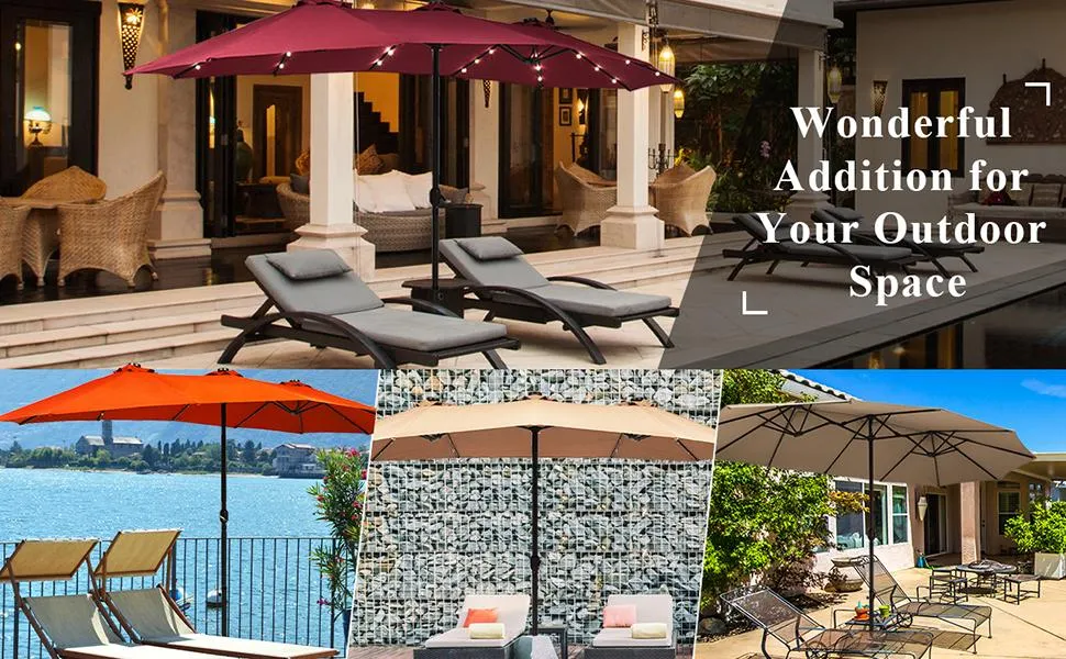 【Solar Led Lights】COSTWAY 13/15ft Large Patio Umbrella, Extra Large Outdoor Double-Sided Twin Umbrella with Base & 36 LED Lights & Crank Handle for Garden, Deck, Poolside, Patio, 4th of july decor, dad gift 【Solar Led Lights】COSTWAY 13/15ft Large Patio Umbrella, Extra Large Outdoor Double-Sided Twin Umbrella with Base & 36 LED Lights & Crank Handle for Garden, Deck, Poolside, Patio, 4th of july decor, dad gift